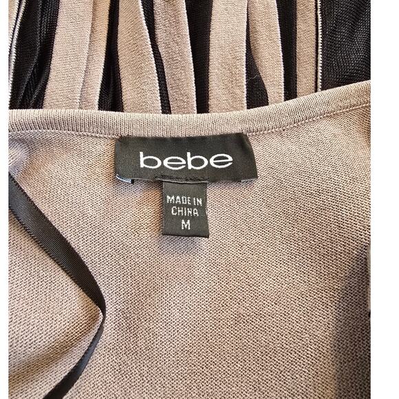 Bebe Y2K Striped Mini Dress Size M Beige Black Spaghetti Strap Club - Picture 3 of 4